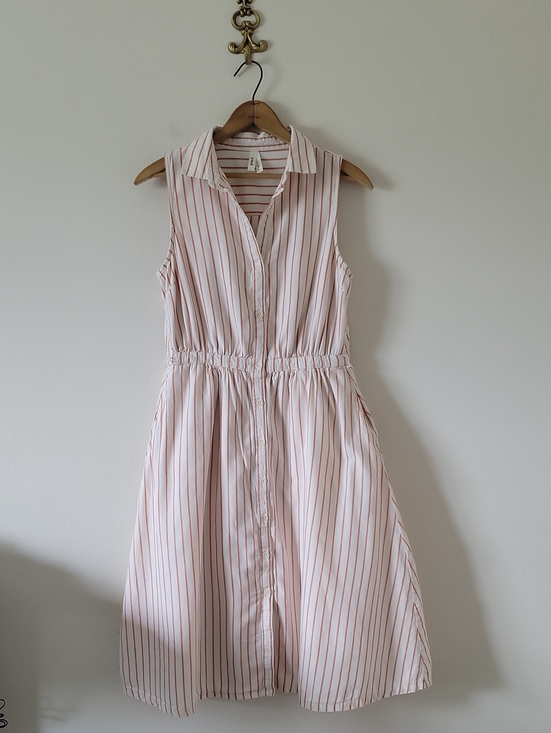 Pact Dresses & Skirts - Pact Orange Striped Cotton Sleeveless Shirt Dress Size Medium